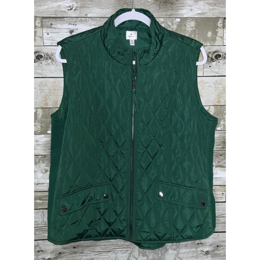 Dressbarn Womens Green Full Zip Quilted Puffer Vest with Pockets Size XL